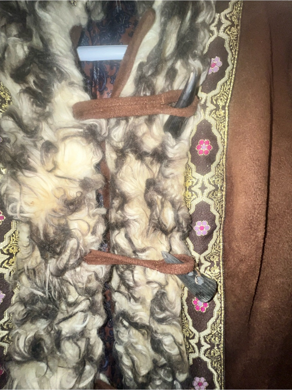 Afghan coat vintage 70s bohemian -style brown suede and shearling - Picture 3 of 10